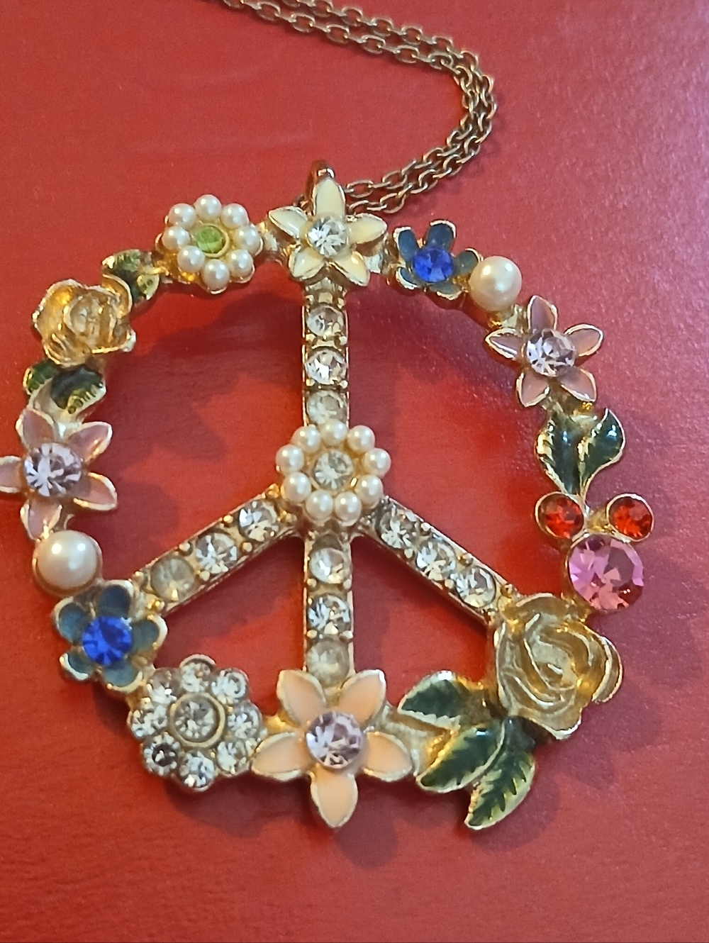 Betsey Johnson Embellished  Peace Sign Pendant Necklace